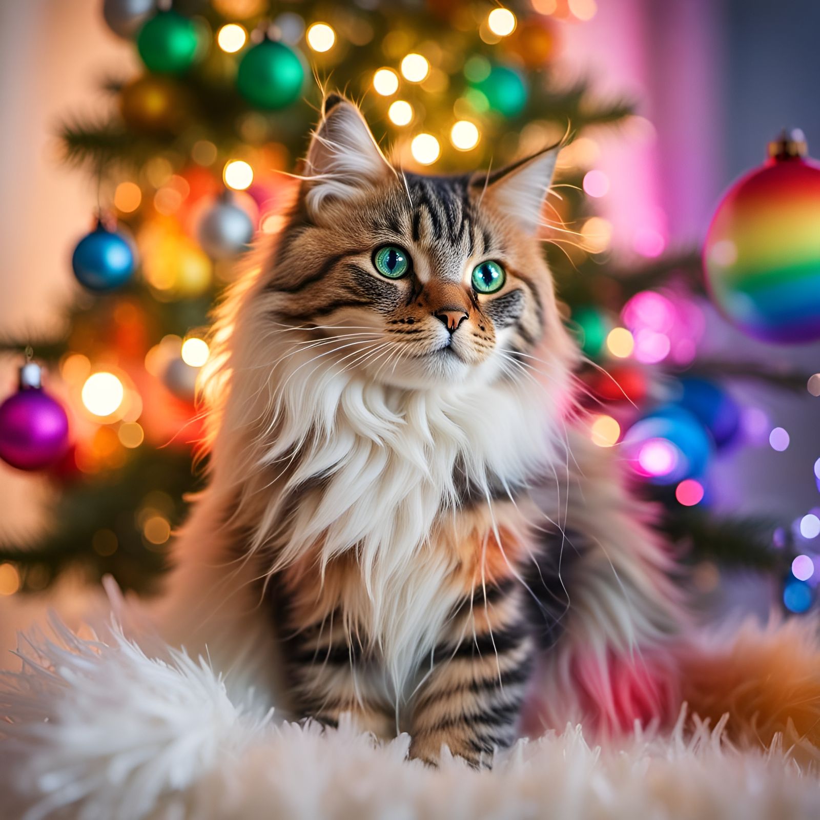 Rainbow Cat Christmas Tree Photography