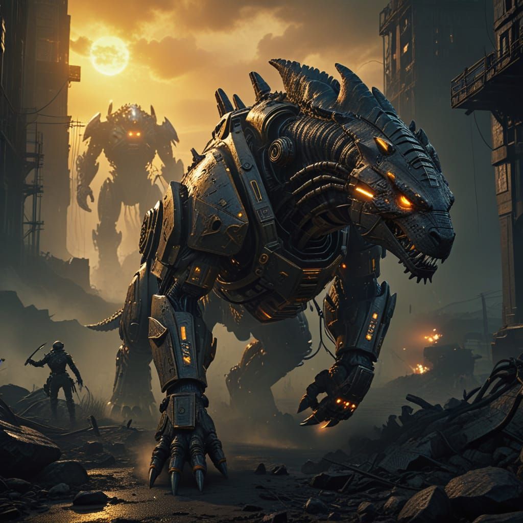 Post-Apocalyptic Power Armor Duo in High-Octane Aerial Pursu...