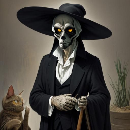 Grim Reaper Cat Collecting Thoughts: Picasso and Snyders Sty...