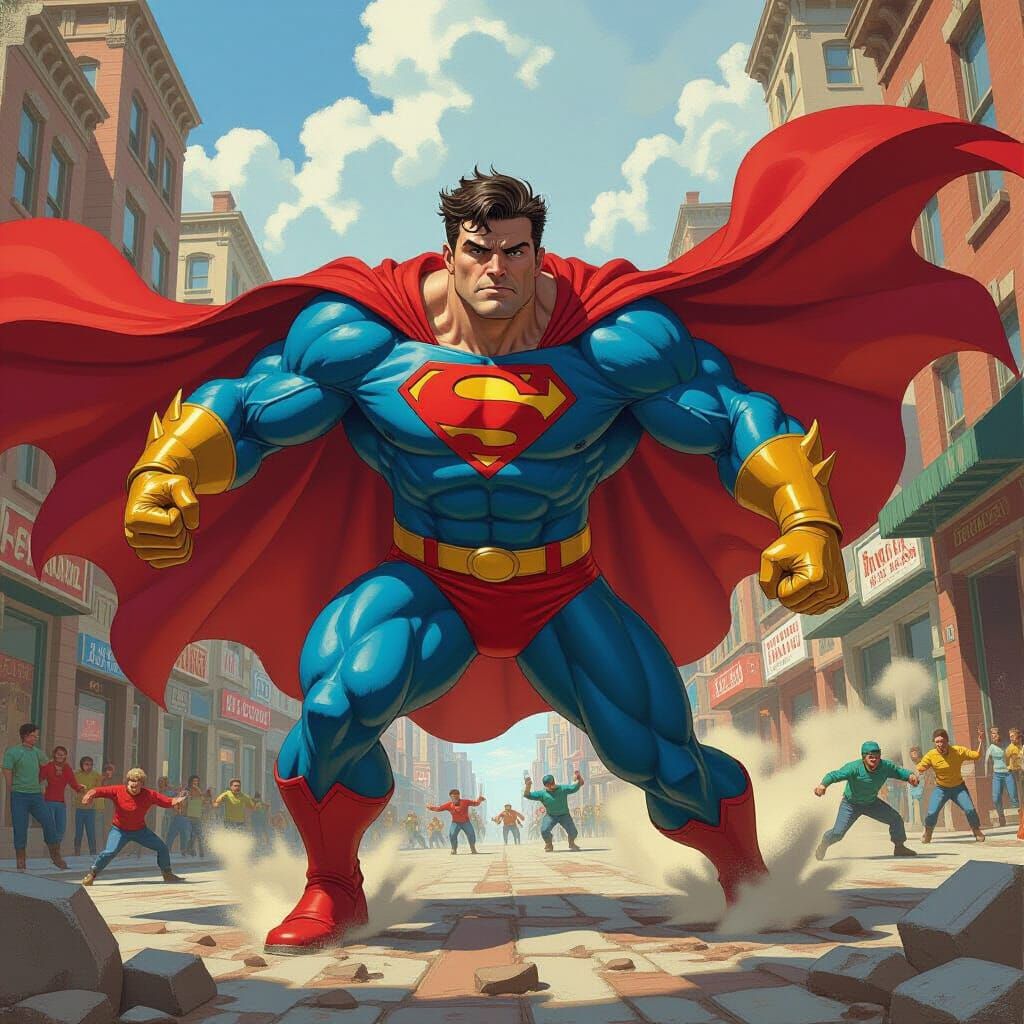 Superhero Victory: An Oil Painting in Gurney Style