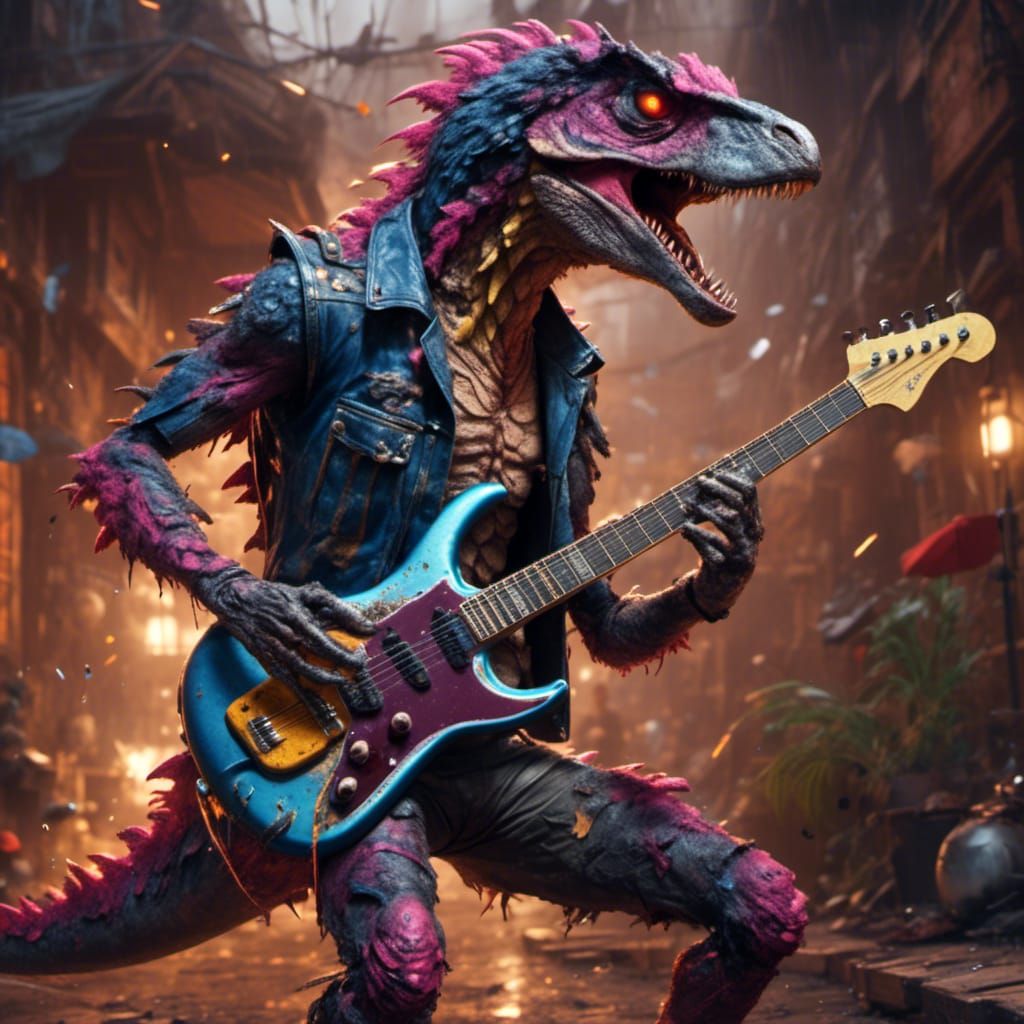 Punk Rock Raptor Plays Electric Guitar