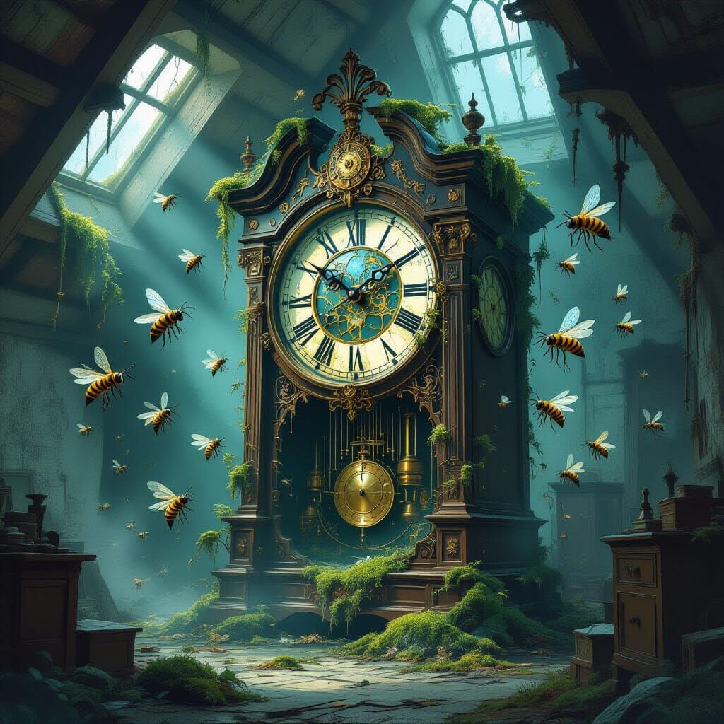 Steampunk Bees Swarm Surreal Clockwork Grandfather Clock