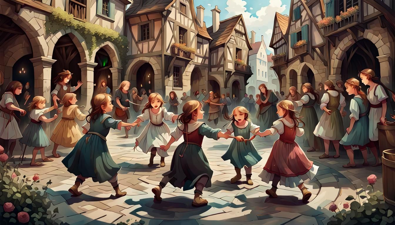 Ring Around the Rosies in Medieval France, Gouache Style