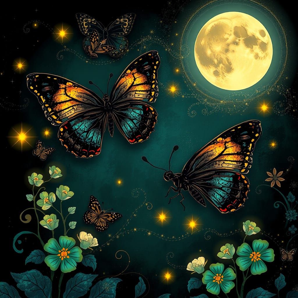 Velvet Butterflies Dance in Moonlight: Ethereal Art