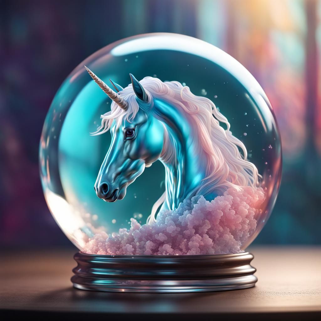Aqua Crystal Unicorn in Crystal Ball