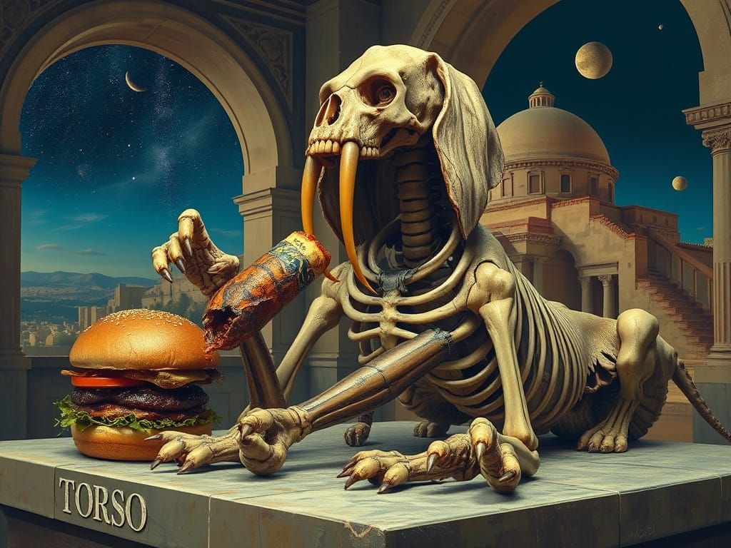 Skeletal Sphinx Eats Burger at Colosseum Taxidermy