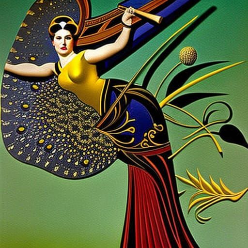 Art Nouveau Valkyrie with Murano Glass Elements