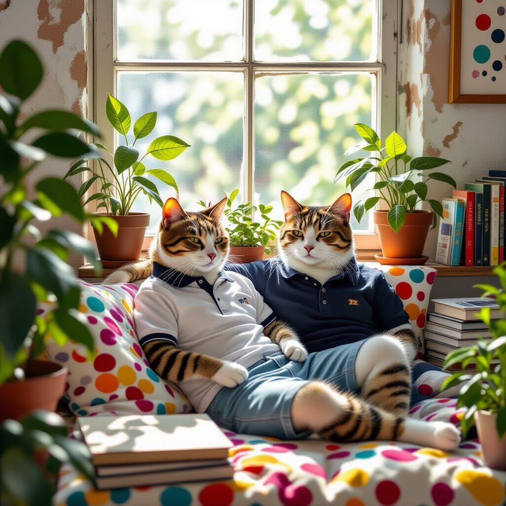 Introspective Millennial Cat in Kusama-Inspired Room