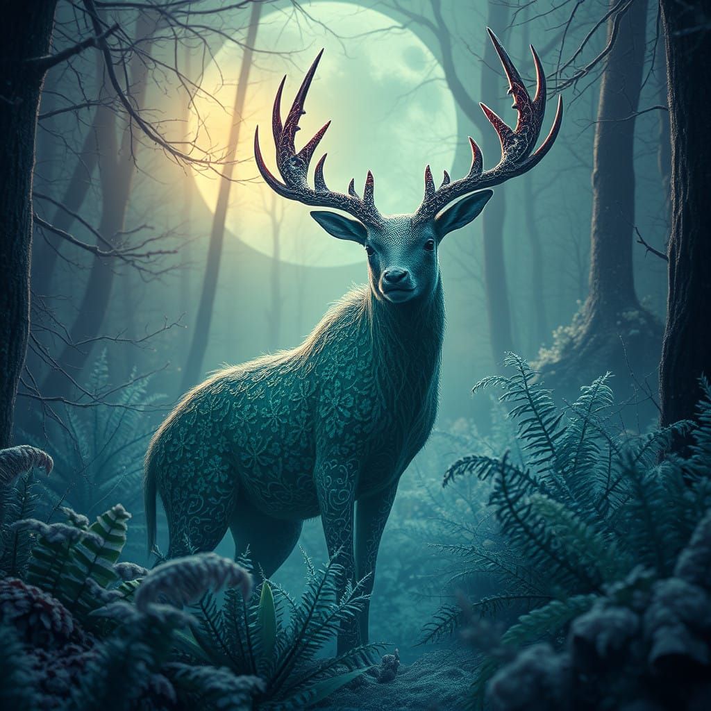 Surreal Exotic Creature Illuminated by Moonlit Dreamscapes