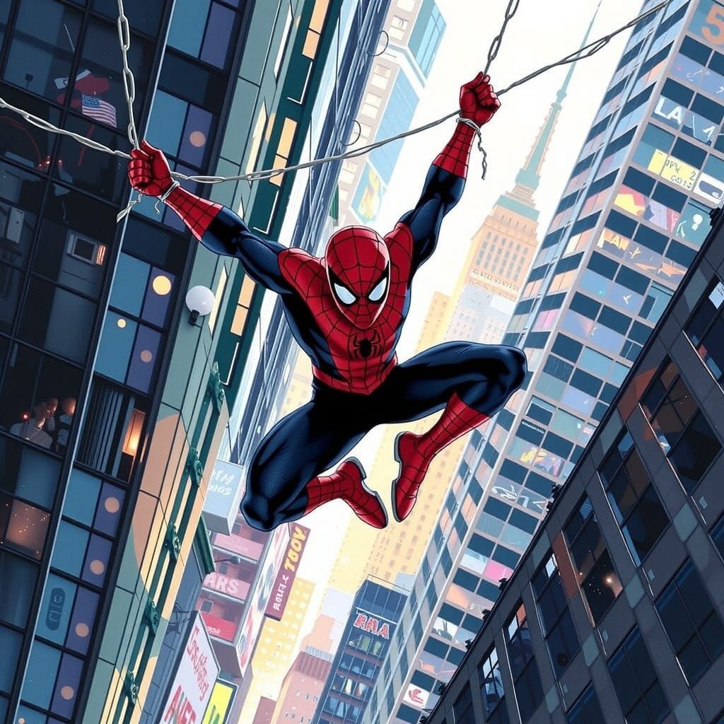 Spiderman in Cityscape, Andy Warhol Pop Art Style