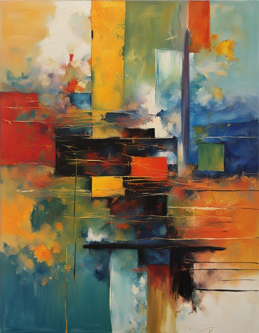 Abstract Rectangular Painting with Parallel Brushstrokes