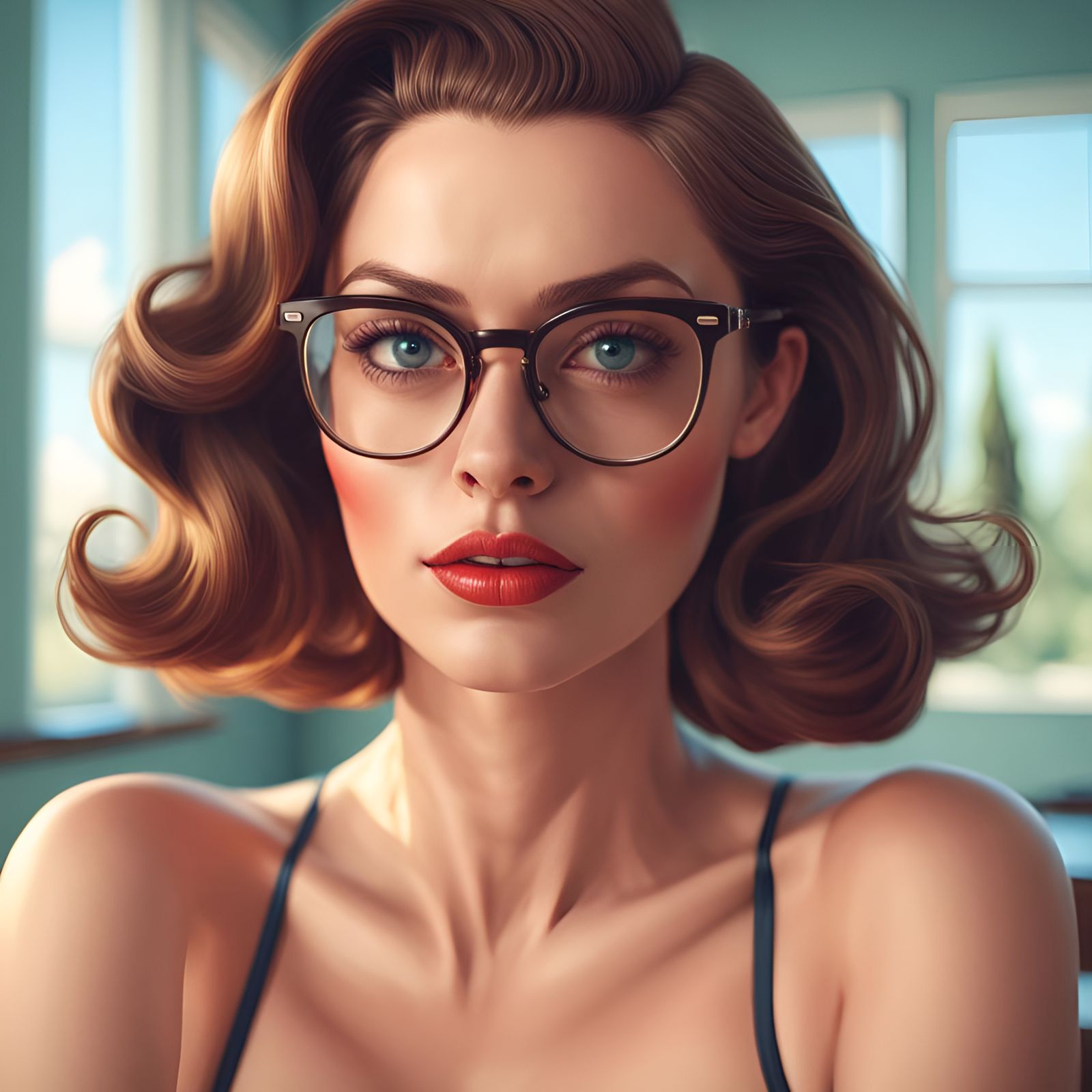 Stunning Woman in Psychiatrist Office, Pin-Up Style