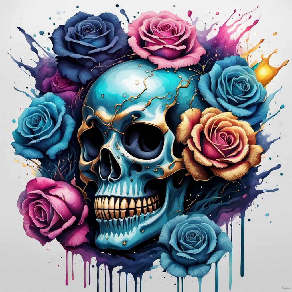 Colorful Skull Watercolor Digital Art