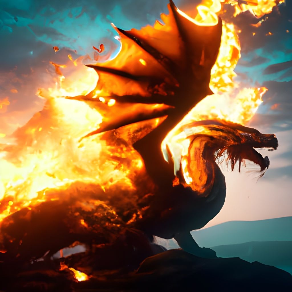 Fiery Dragon in Detailed Matte Painting Style