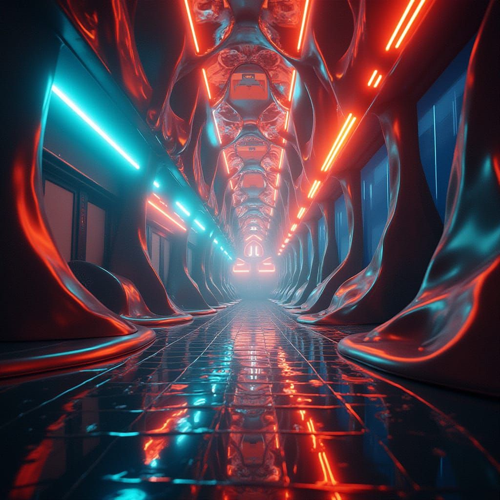 Surreal Geometric Landscape with Neon Colors and Optical Ill...