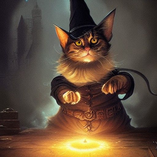 Cat Casting a Spell in Witch Hat