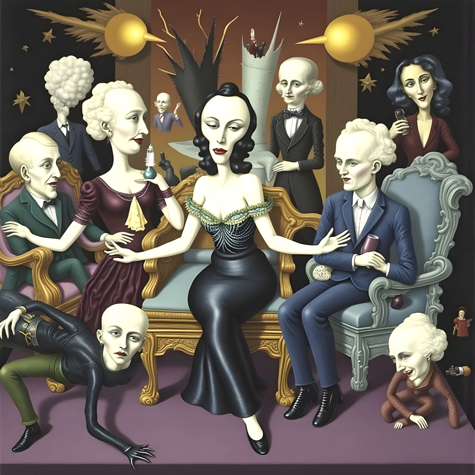 Surreal Gathering in Chicago Imagist Style