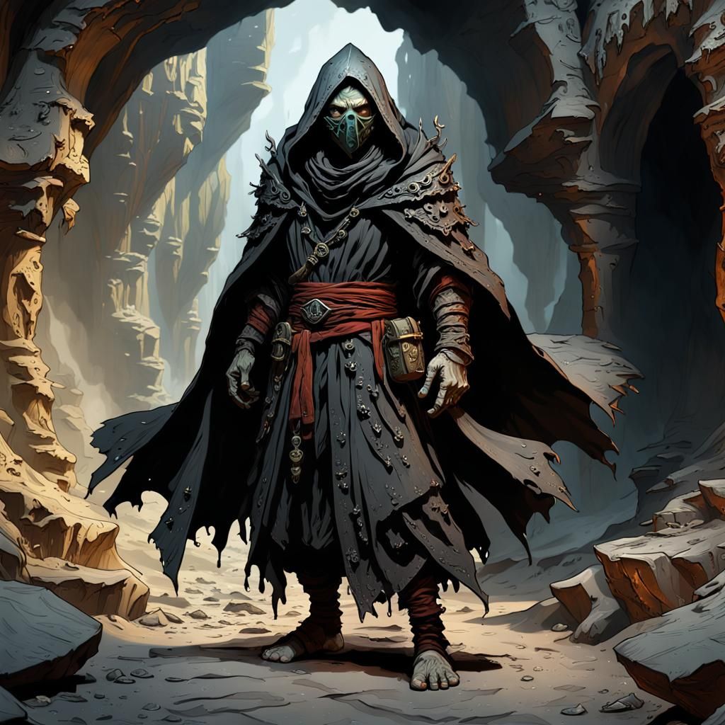 Evil Goblin Cleric Casting Magic in a Cave