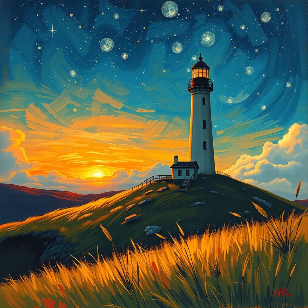 Majestic Lighthouse Under Starry Night Sky