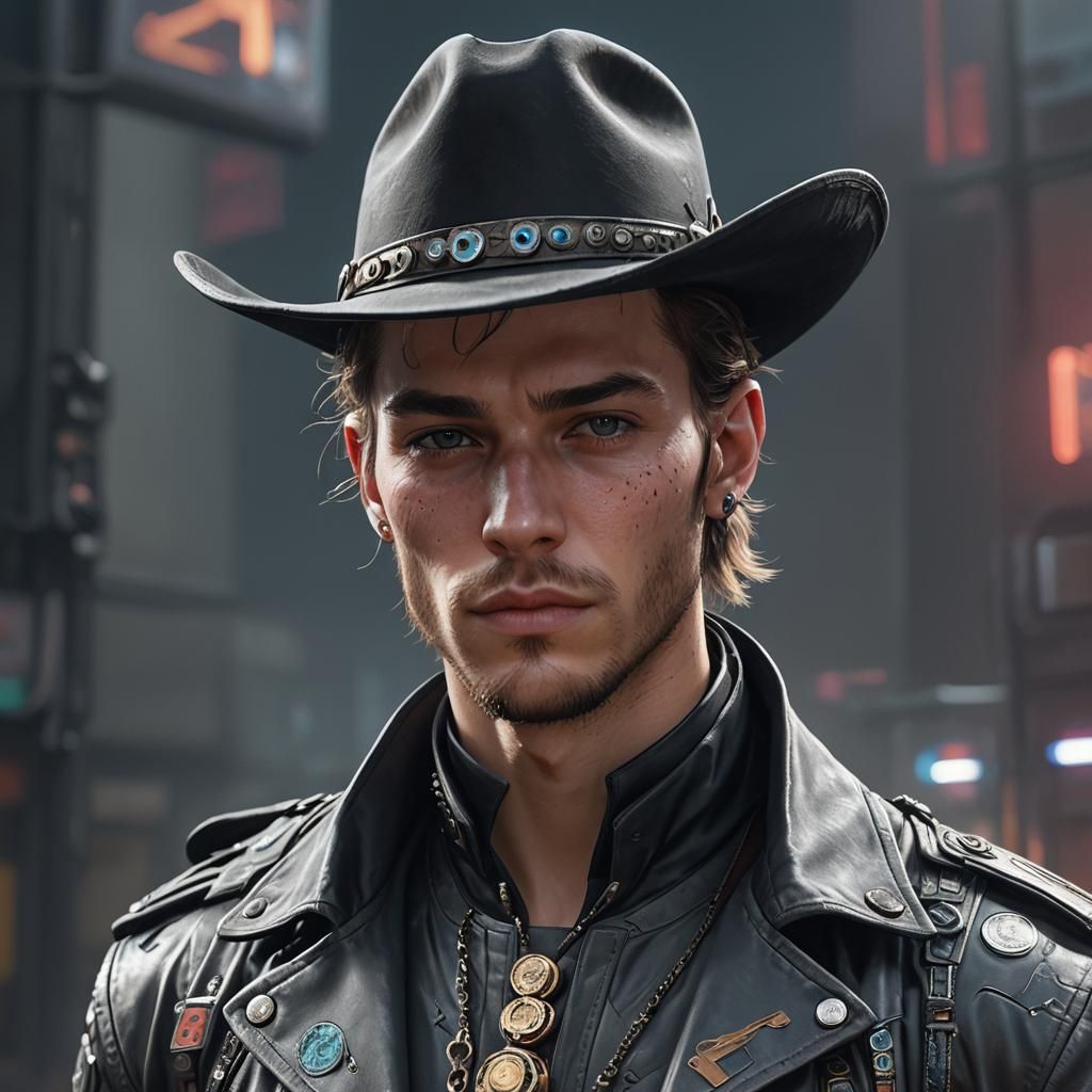 Cyberpunk Cowboy Portrait in Hyperrealistic Style