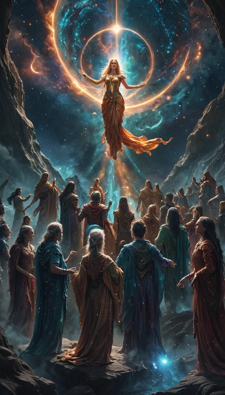 Celestial Gods in Cosmic Gathering: Fantasy Art