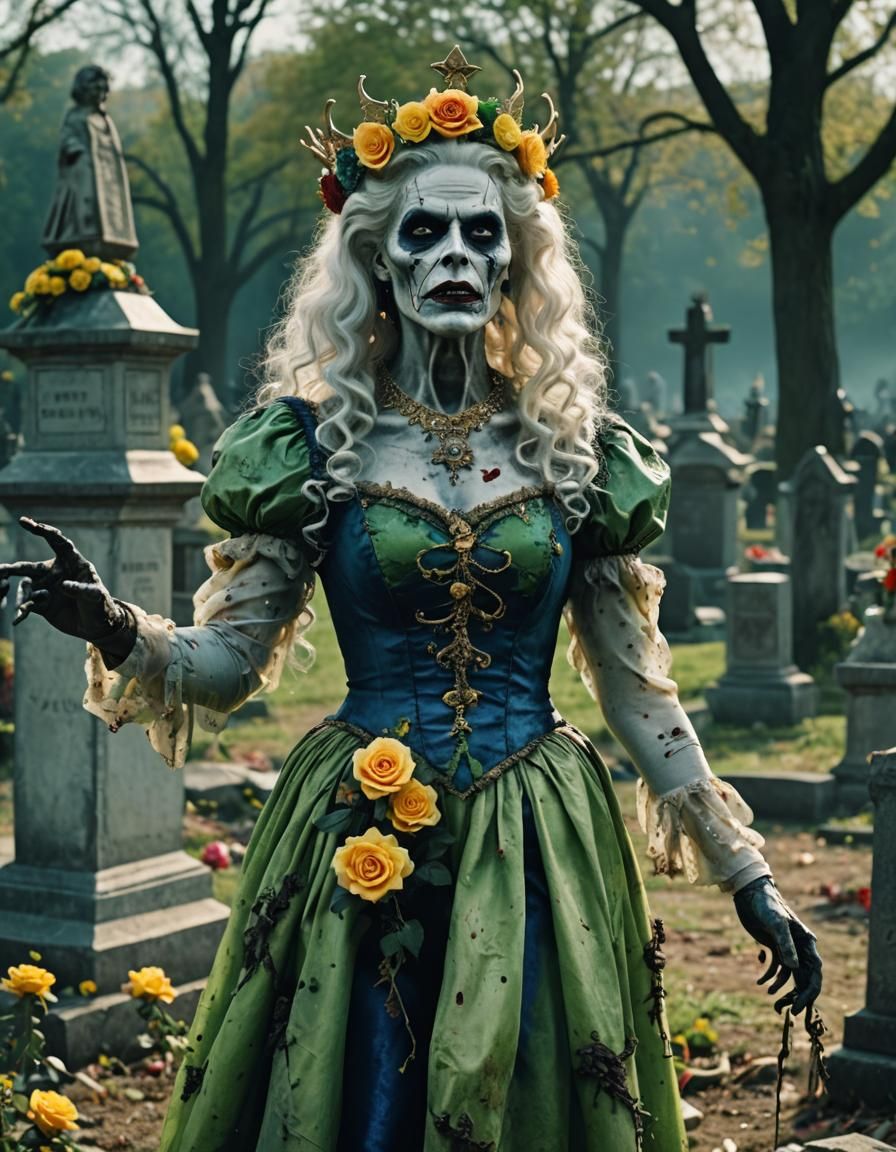 Zombie Queen Dancing in Cemetery: Cinematic Horror