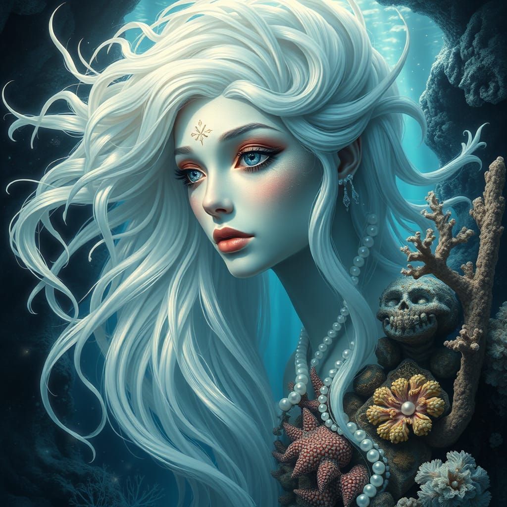 Mythical Sea Deity with Iridescent Hair