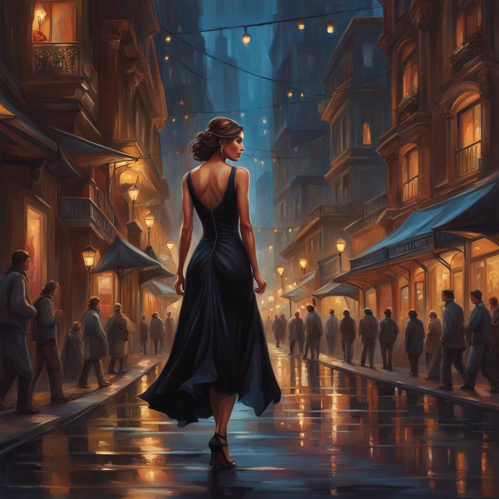 City Night Portrait in Oil Painting Style