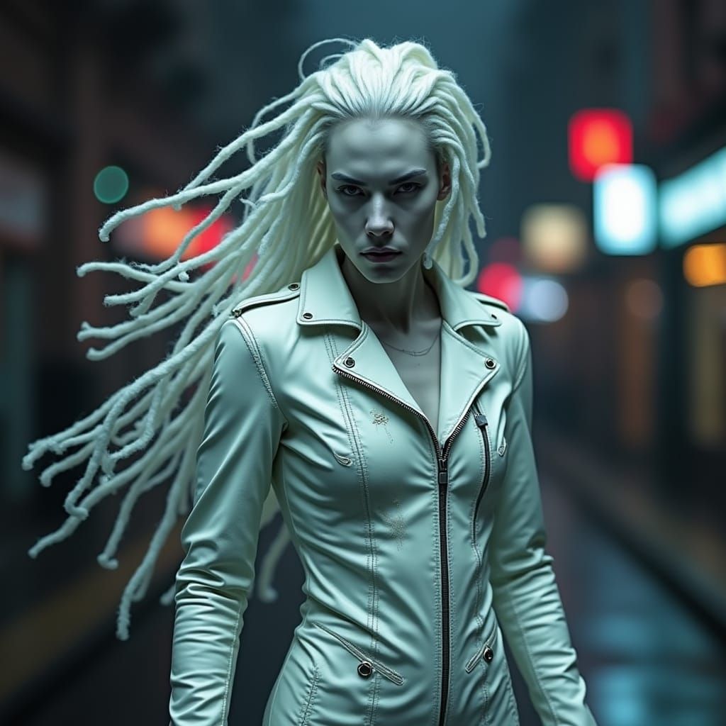 Spectral Warrior in Distressed Leather Suit