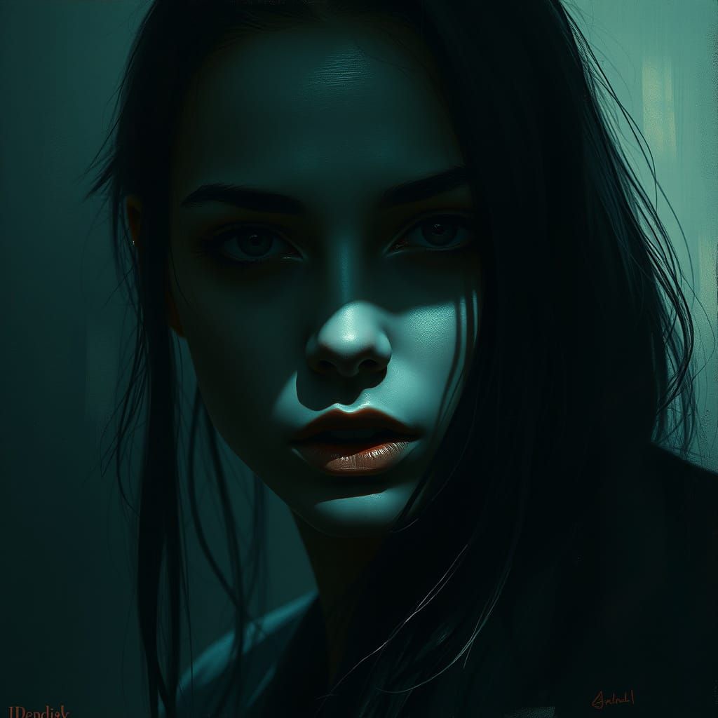 Ethereal Shadows on a Woman's Mysterious Face