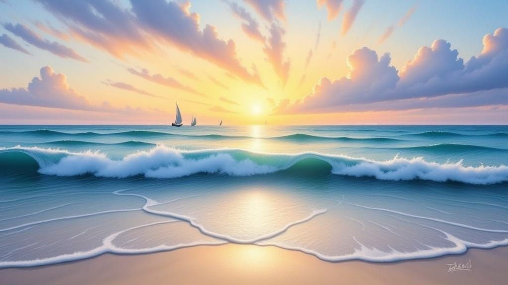 Dreamy Seascape in Watercolor Art Style