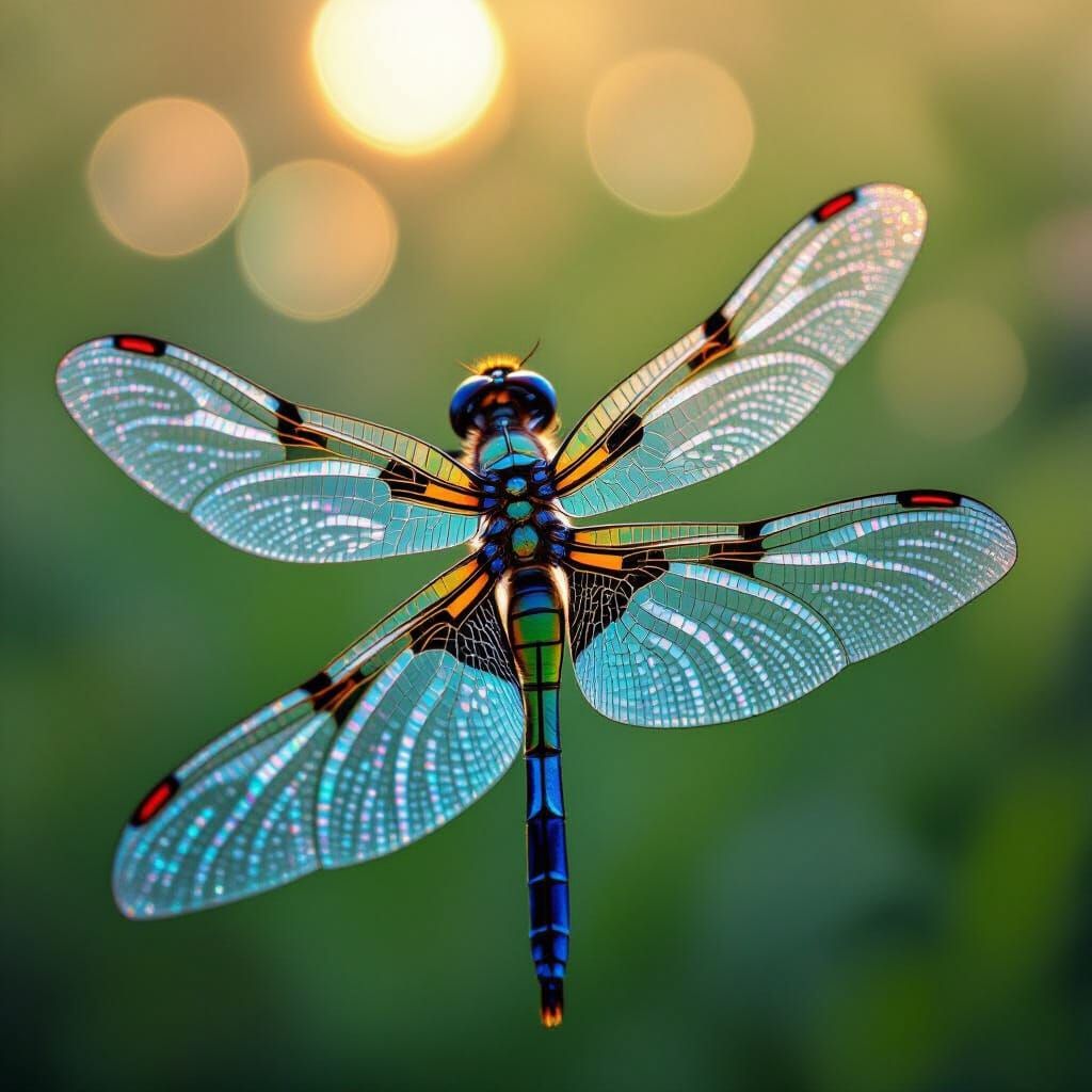 Iridescent Dragonfly Wings Shimmering in Sunlight