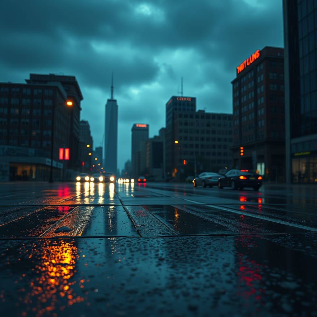 Stormy Cityscape at Dusk