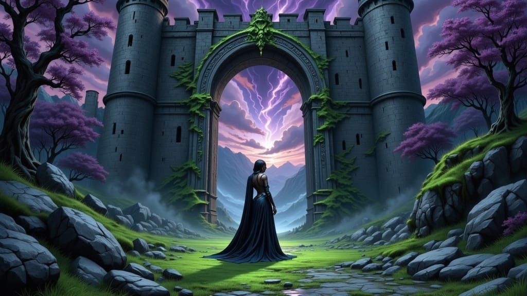 Knight Before Castle Gate in Dark Fantasy Art