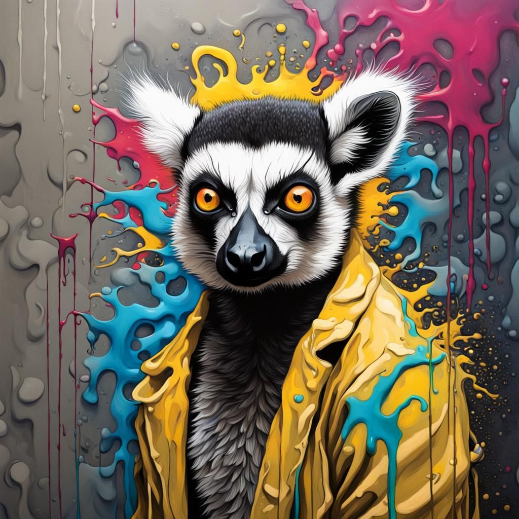 Lemur in Graffiti Art Style, Ultra Detailed