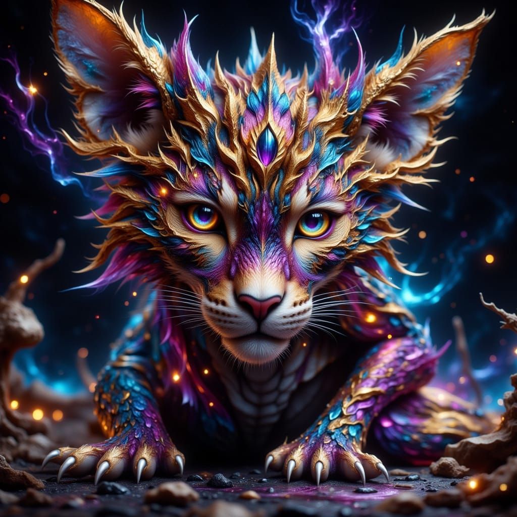 Mythical Leopard-Dragon with Prismatic Scales