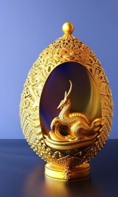 Golden Dragon in Glass Egg: Neosurrealist Illustration