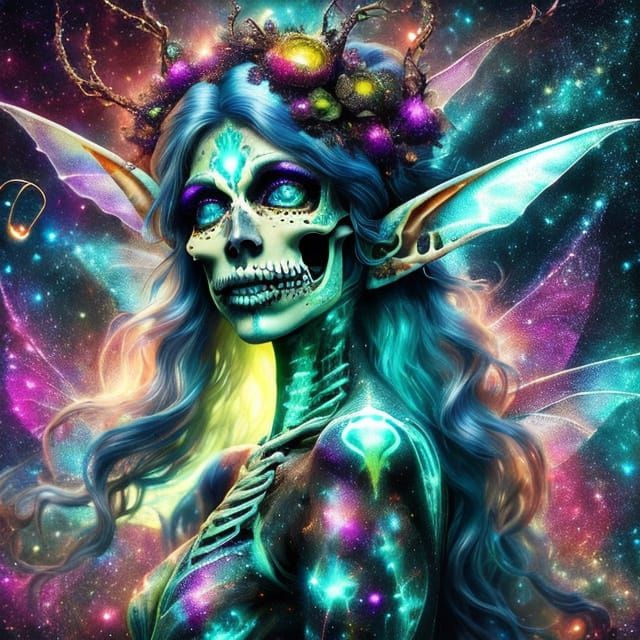 Ethereal ELF Woman Singing in Neon X-Ray Style