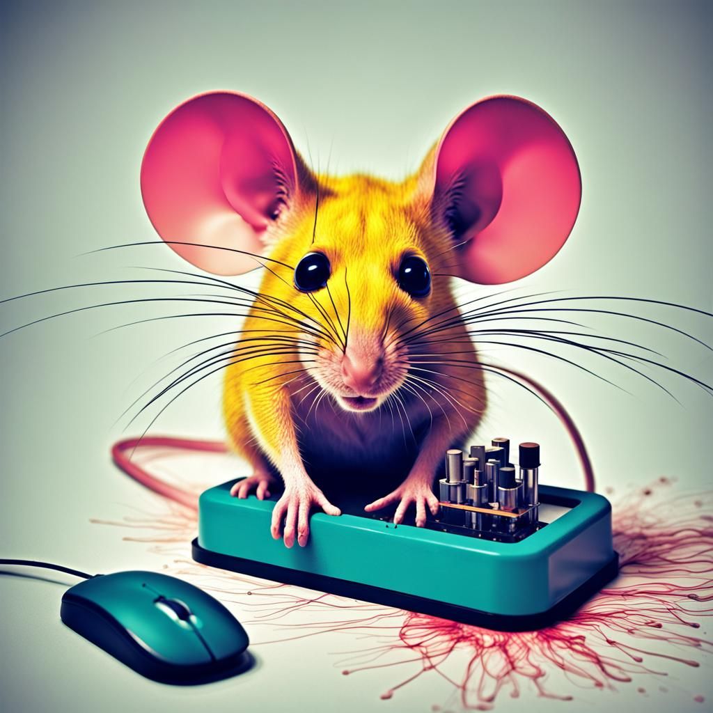 Glitch Art Mouse Conducting Science Experiment