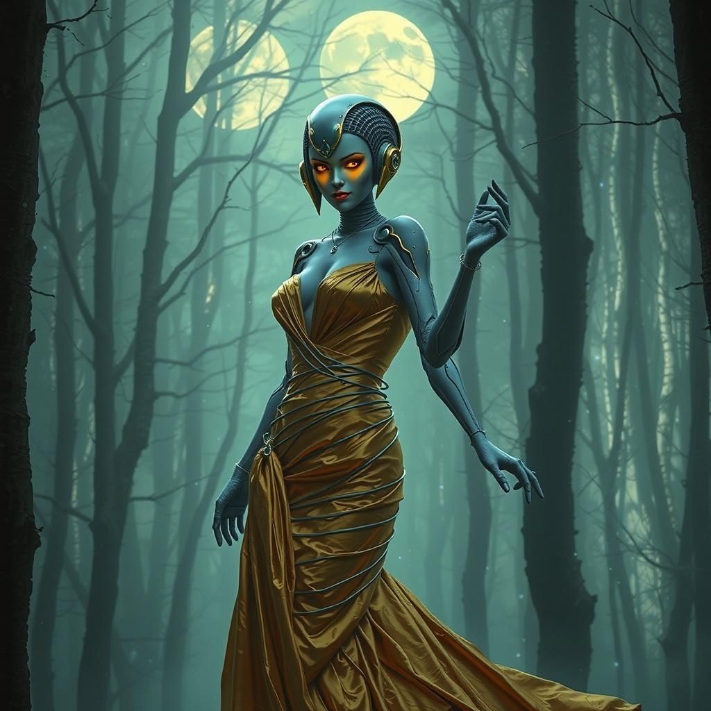 Cyberpunk Robot Dancing in a Forest