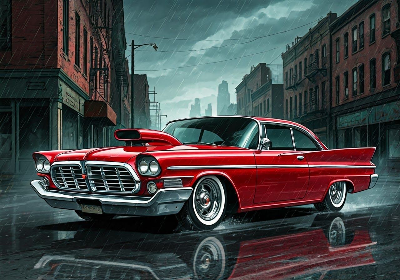 Red Chrysler 300F Restomod in Comic Book Style