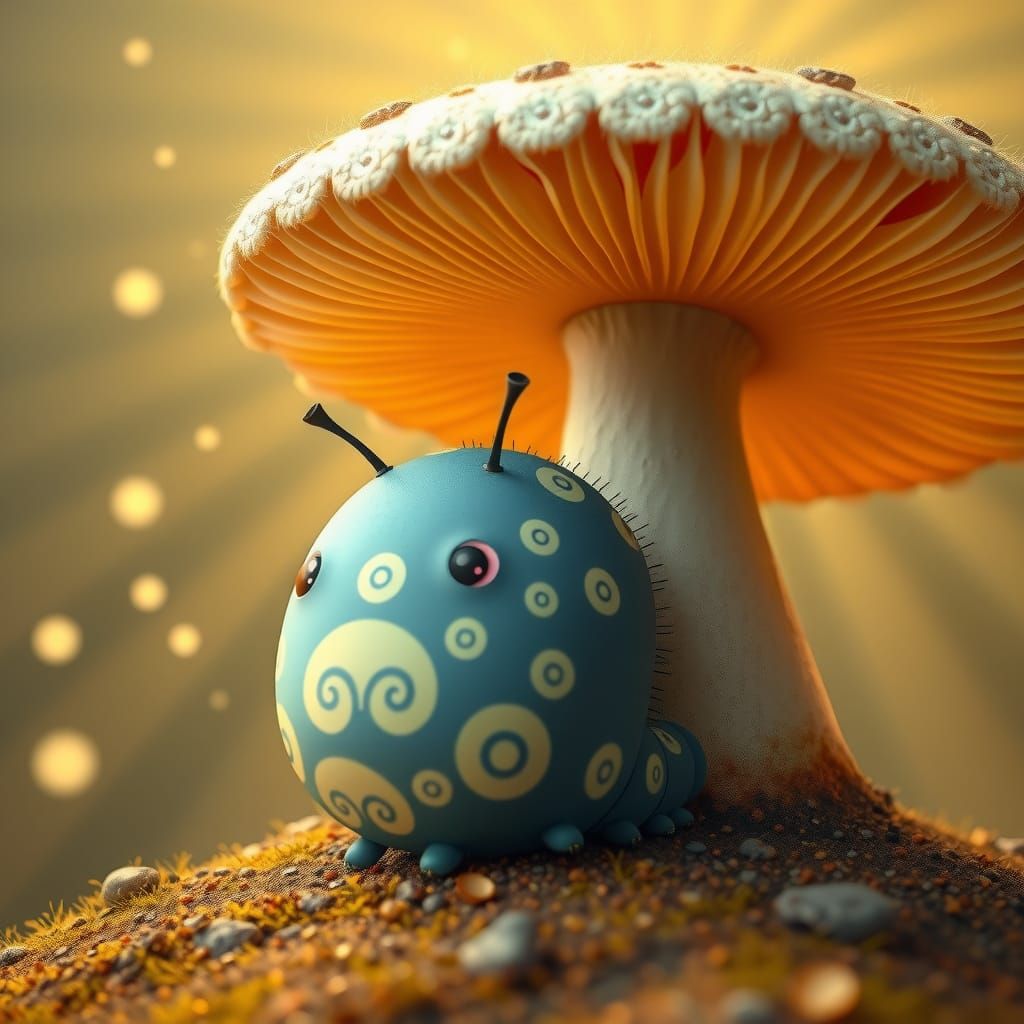 Vibrant Kawaii Chibi Caterpillar Under Intricately Detailed ...