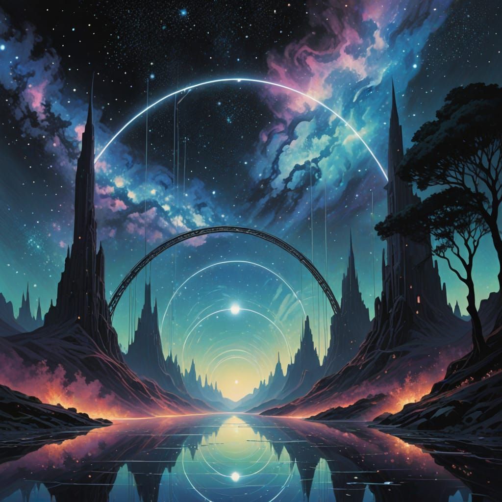 Surreal Bridge of Light Connects Celestial Realms in Dreamy...