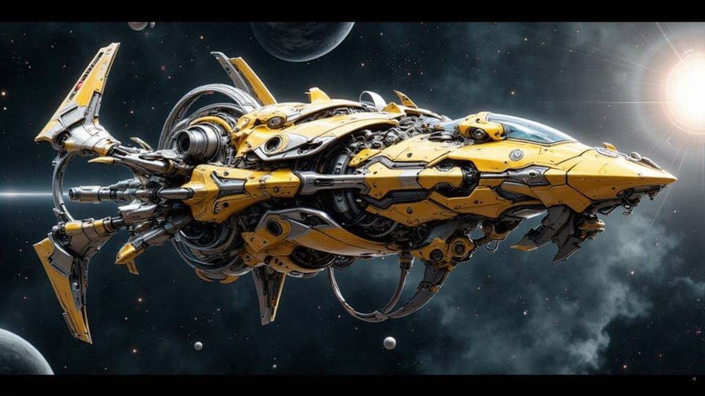 Futuristic Biomorphic Spaceship with Neon Lights