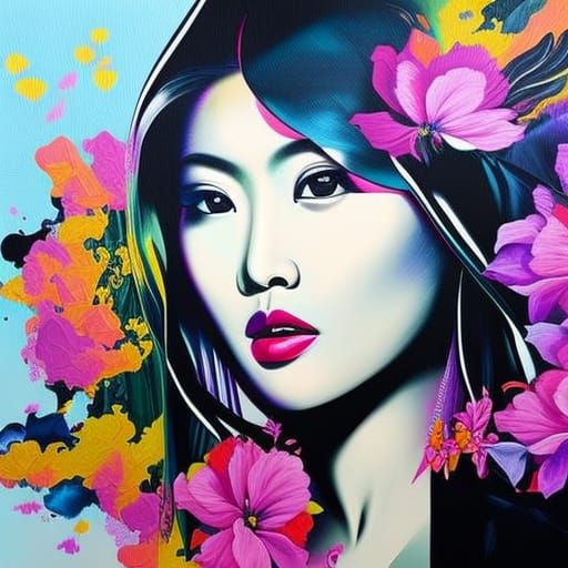 Asian Woman in Graffiti Art Style
