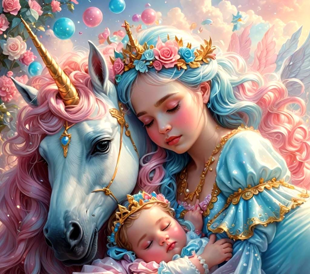 Baby Princess and Unicorn in Candy Art Style