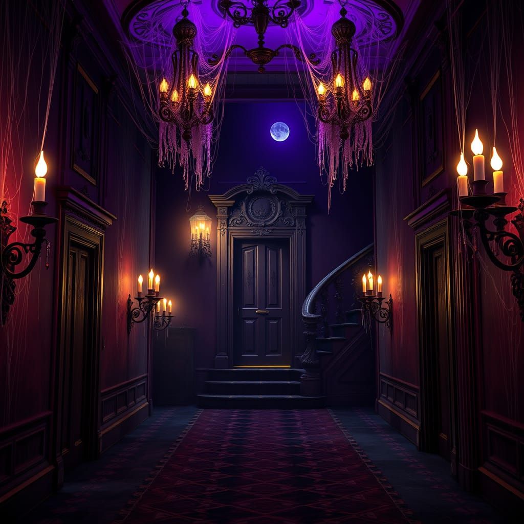Mysterious Corridor in a Haunted Mansion, in Dark Fantasy St...