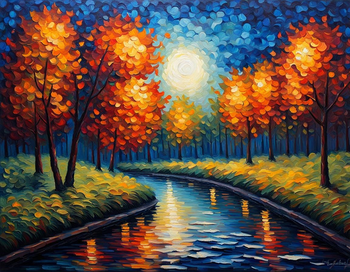 Expressive Night Scene in Neo-Impressionist Style