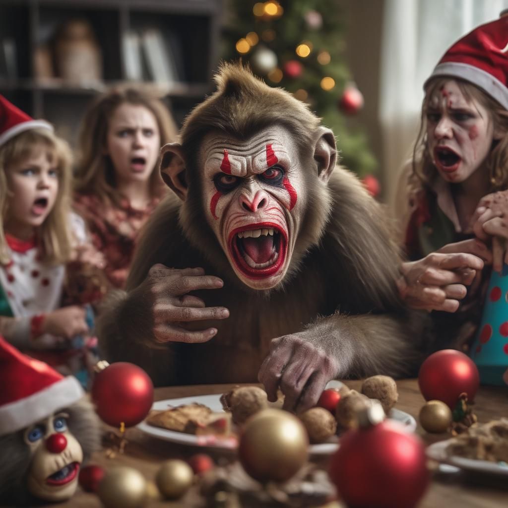 Family Christmas Chaos in a Cyberpunk Aesthetic