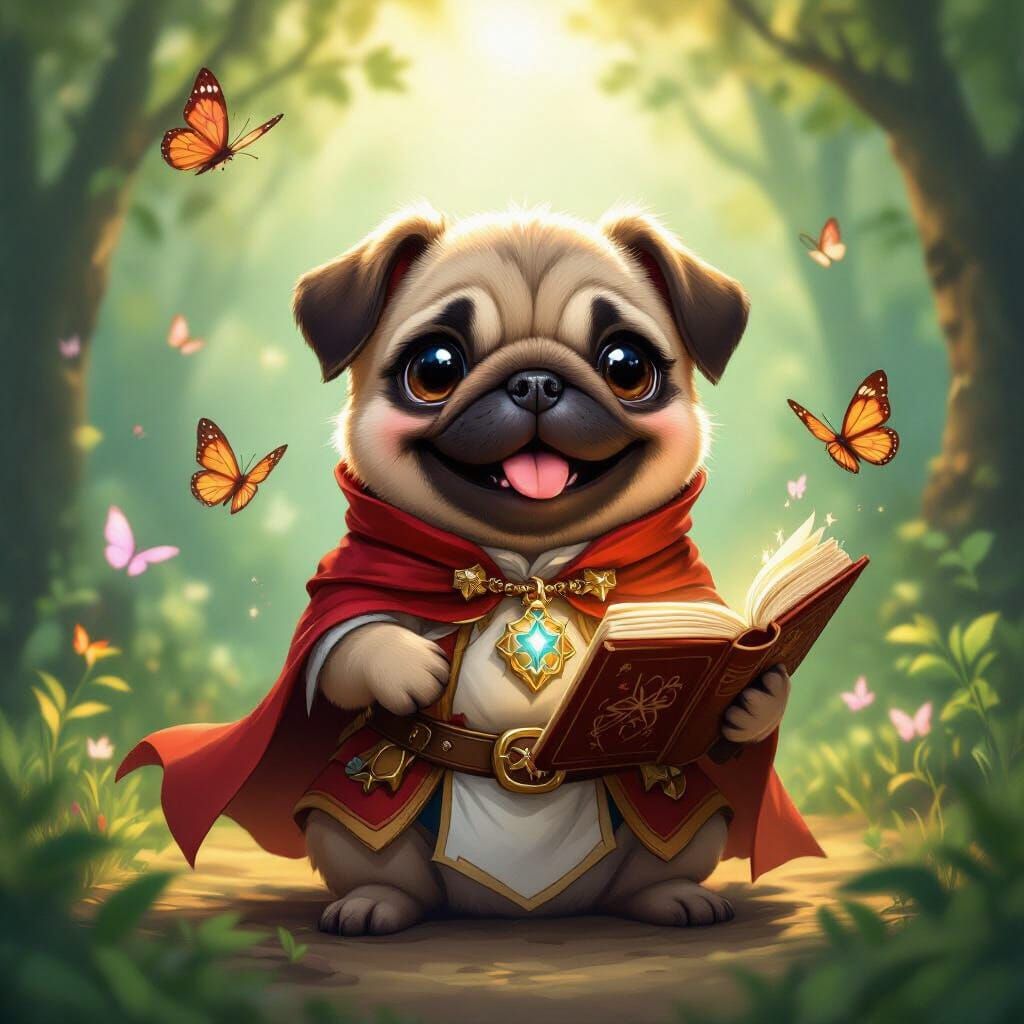 Fawn Pug Cleric in Enchanted Forest